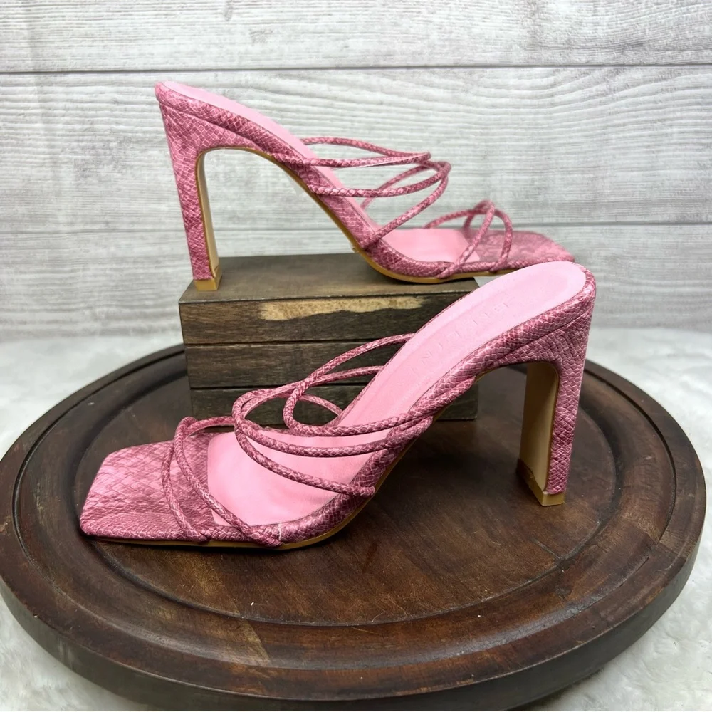 Billini Rana Slide Sandal in Rose Python Strappy Block Heels Size 6 Pink